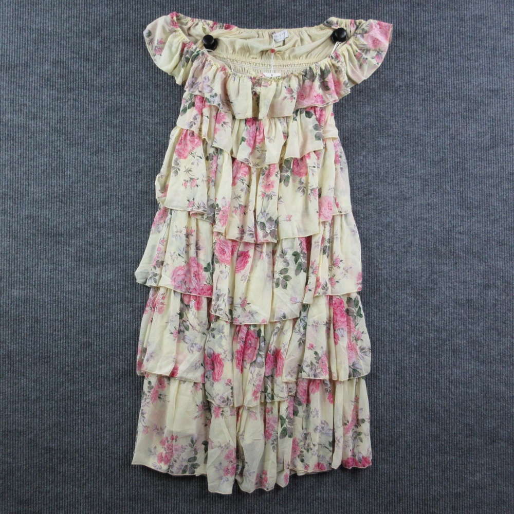 PETAL & PUP Dress Womens L Yellow Floral Belle Maxi Off Shoulder Ruffle NWT